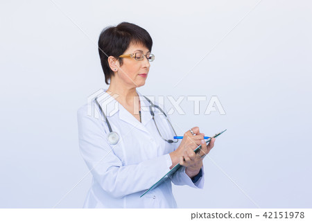 Medical physician doctor woman over white background 42151978