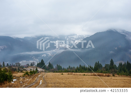 Beautiful view with morning fog in early spring 42153335