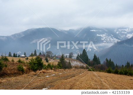 Beautiful view with morning fog in early spring, Beautiful view with morning fog in early spring, 42153339