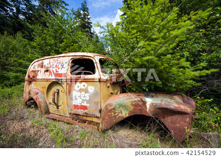 Scrap car at Birkenhead Lake near Pemberton Canada 42154529