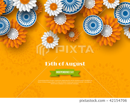 Indian Independence day holiday design. 3d wheels with flowers in traditional tricolor of indian 42154706