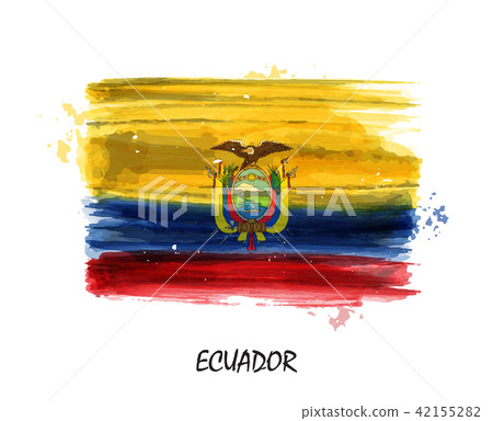 Realistic watercolor painting flag of Ecuador . Realistic watercolor painting flag of Ecuador . 42155282