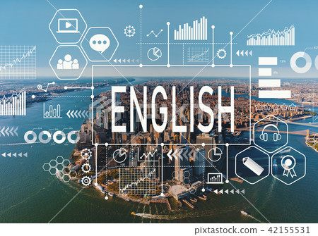 English with aerial view of NY skyline 42155531