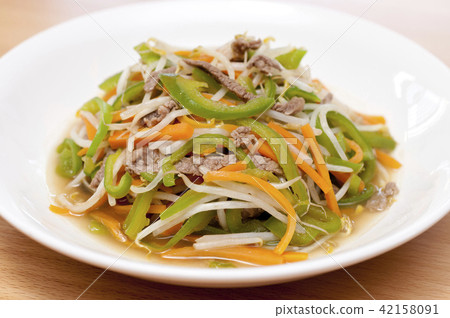 Stir-fried vegetables and chopped pork 42158091