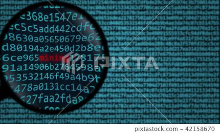 Magnifying glass discovers word mining on computer screen. 3D rendering Magnifying glass discovers word mining on computer screen. 3D rendering 42158670