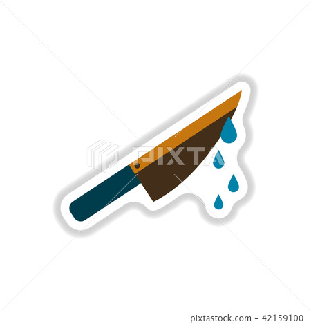 paper sticker on background of knife blood 42159100
