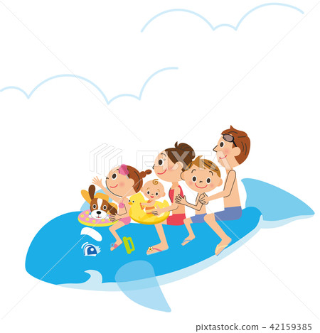 Families riding a dolphin float Families riding a dolphin float 42159385