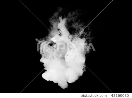 creative of art woman portrait and smoke in face. black in white portrait and smoke on black creative of art woman portrait and smoke in face. black in white portrait and smoke on black 42160080