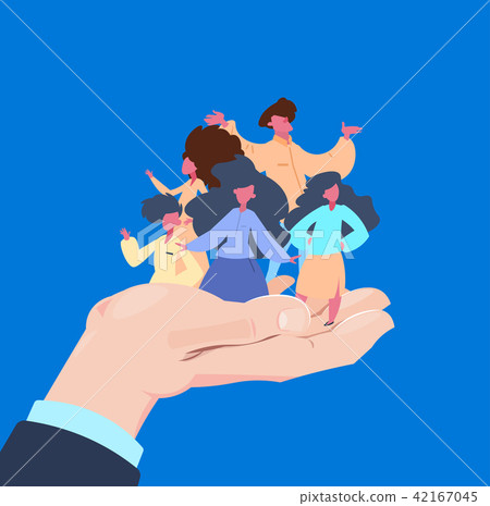 human palm hold people group customer retention concept insurance care providing save loyalty flat 42167045