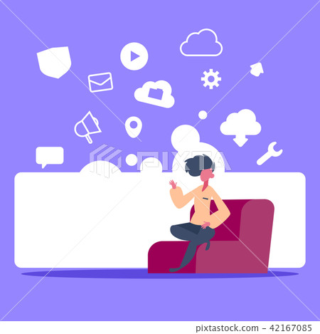man sitting online data cloud synchronization icons social network icon flat man sitting online data cloud synchronization icons social network icon flat 42167085
