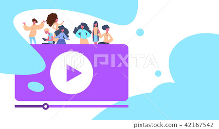 people sitting media player online video stream interface casual man woman portrait together 42167542