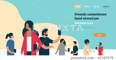 people team using smartphones doing selfie mix race business group online communication concept flat 42167579