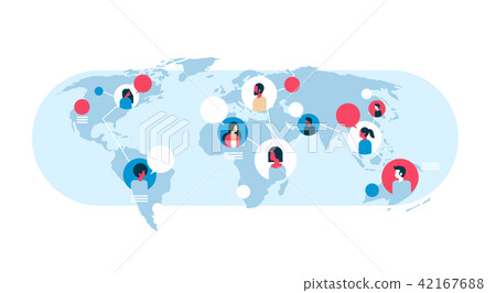 people on world map chat bubbles global communication teamwork connection concept avatar mix race people on world map chat bubbles global communication teamwork connection concept avatar mix race 42167688
