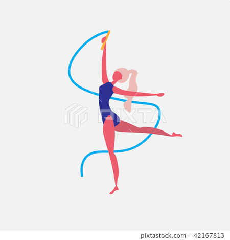 gymnast girl dance blue ribbon character sportswoman activities cartoon isolated healthy lifestyle 42167813