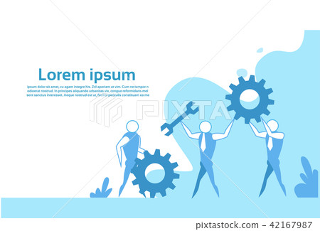 Business people group wrench twisting gear wheel working together process service concept flat 42167987