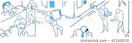 business people office hard working process communication concept on white background sketch doodle 42168030