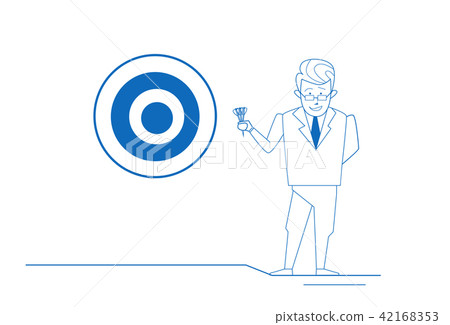 businessman arrow hitting target center of dartboard success concept on white background sketch 42168353