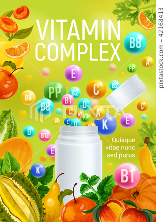 Vitamin complex fruits minerals pharmacy poster Vitamin complex fruits minerals pharmacy poster 42168413
