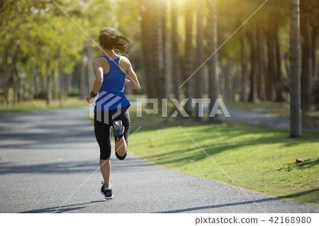 young fitness woman running at tropical park 42168980