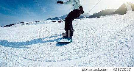 snowboarding descent on slope in ski resort snowboarding descent on slope in ski resort 42172037