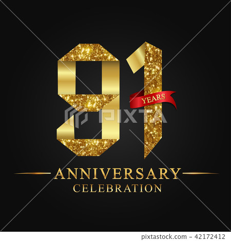 91 years anniversary gold foil. 42172412