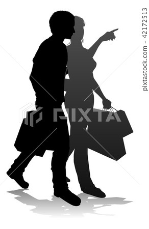 Young Couple Shopping Silhouettes Young Couple Shopping Silhouettes 42172513