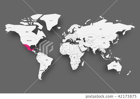 Mexico pink highlighted in map of World. Light grey simplified map with dropped shadow on dark grey 42173875
