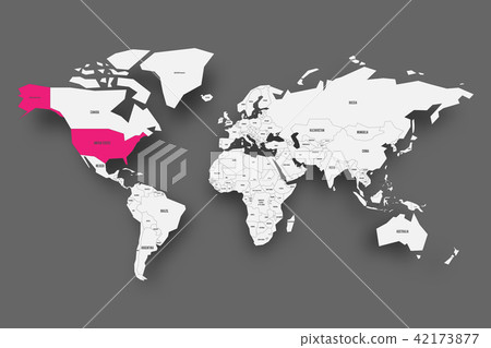 United States of America, US or USA, pink highlighted in map of World. Light grey simplified map 42173877