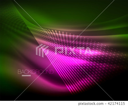 Smooth light effect, straight lines on glowing shiny neon dark background. Energy technology idea Smooth light effect, straight lines on glowing shiny neon dark background. Energy technology idea 42174115