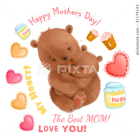 Cute bears Mother Day theme with details like…-插圖素材 [42174143] - PIXTA圖庫