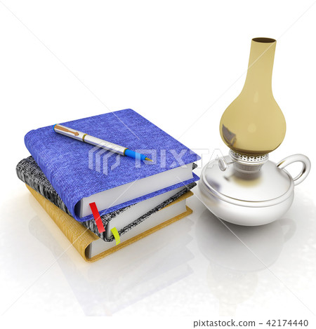 Classic scene with kerosene lamp with notebooks 42174440