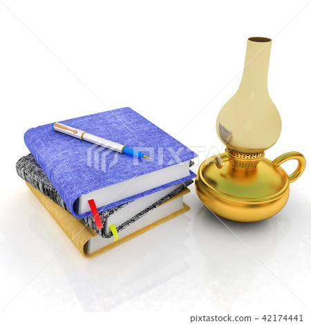 Classic scene with kerosene lamp with notebooks 42174441