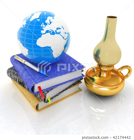 Classic global scene with Earth, kerosene lamp Classic global scene with Earth, kerosene lamp 42174442