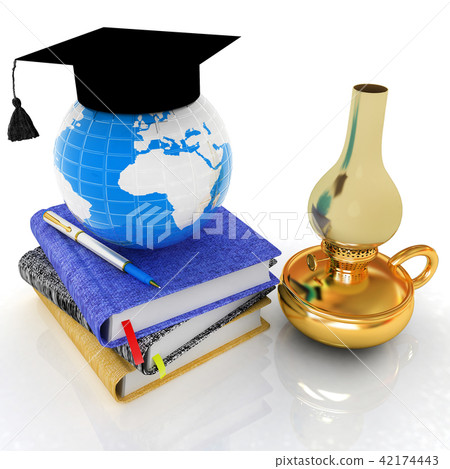 Classic global scene with Earth, kerosene lamp 42174443