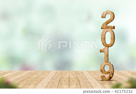 New year 2019 wood on wooden plank table New year 2019 wood on wooden plank table 42175232