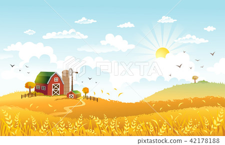 Vector illustration of beautiful landscape with farm. 42178188