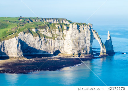 Aiguille Etretat cliff on the sea side limestone Aiguille Etretat cliff on the sea side limestone 42179270