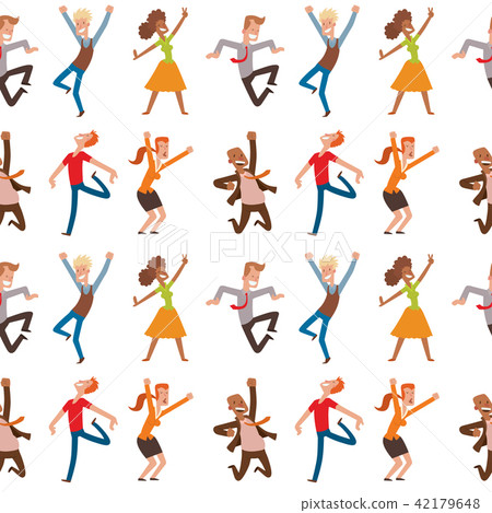 People jumping in celebration party vector happy man jump celebration joy character. Cheerful woman 42179648