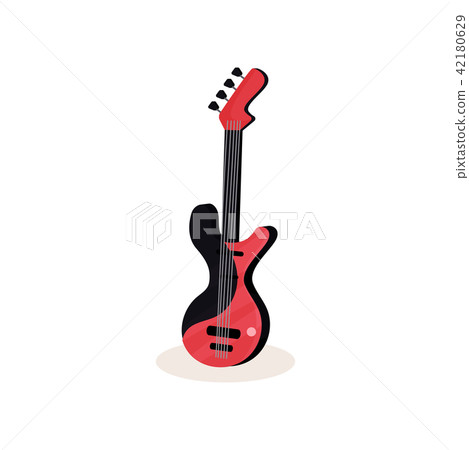Flat vector icon of black and red electric guitar. Modern stringed musical instrument. Element for Flat vector icon of black and red electric guitar. Modern stringed musical instrument. Element for 42180629