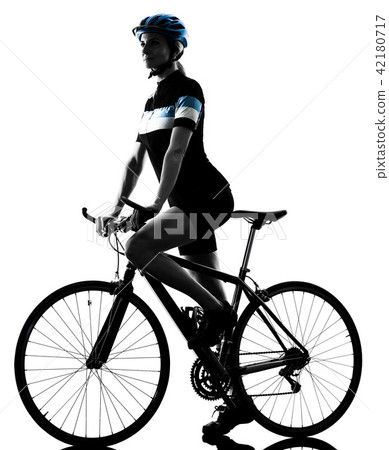 cyclist cycling riding bicycle woman isolated silhouette cyclist cycling riding bicycle woman isolated silhouette 42180717