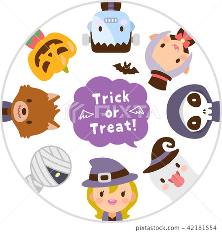 ハロウィンのかわいいモンスター　トリックオアトリート　顔　丸　アイコン　セット 42181554