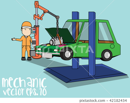 Change engine and Repair car. Flat vector Change engine and Repair car. Flat vector 42182434