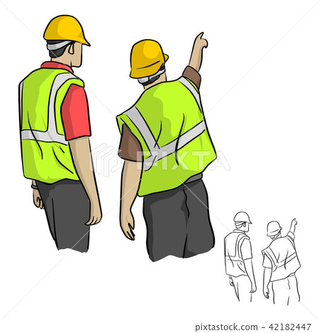 back view of male industrial engineers pointing 42182447