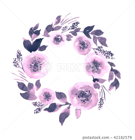 Watercolor loose floral wreath in purple Watercolor loose floral wreath in purple 42182579