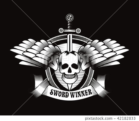 Vintage skull with sword and wings emblem 42182833