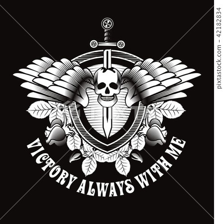 Vintage skull with sword and wings emblem Vintage skull with sword and wings emblem 42182834
