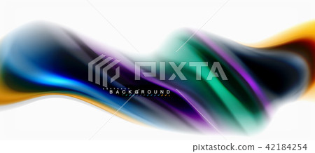 Fluid liquid mixing colors concept on light grey background, curve flow, trendy abstract layout 42184254