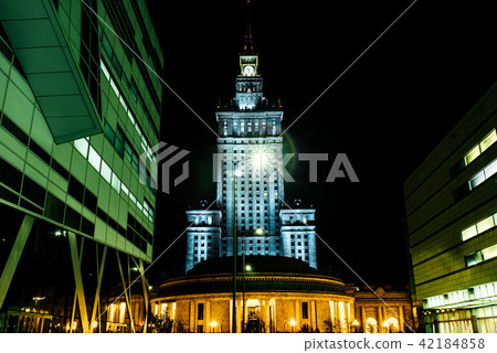 business buildings of Warshawa of night lights business buildings of Warshawa of night lights 42184858