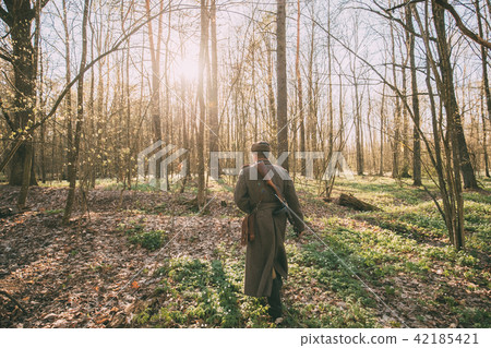 Re-enactor Dressed As Russian Soviet Infantry Red Army Soldier Of World War II 42185421