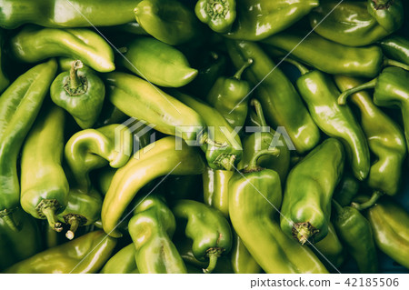 Organic Green Peppers On Local Agricultural Vegetable Market. Autumn Organic Green Peppers On Local Agricultural Vegetable Market. Autumn 42185506